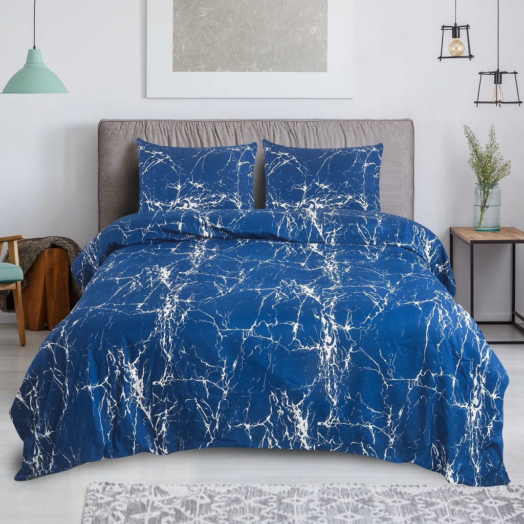4PCS Marble Pattern Duvet Cover Set with Pillowcases & Fitted Sheet – Soft Microfiber Bedding Set