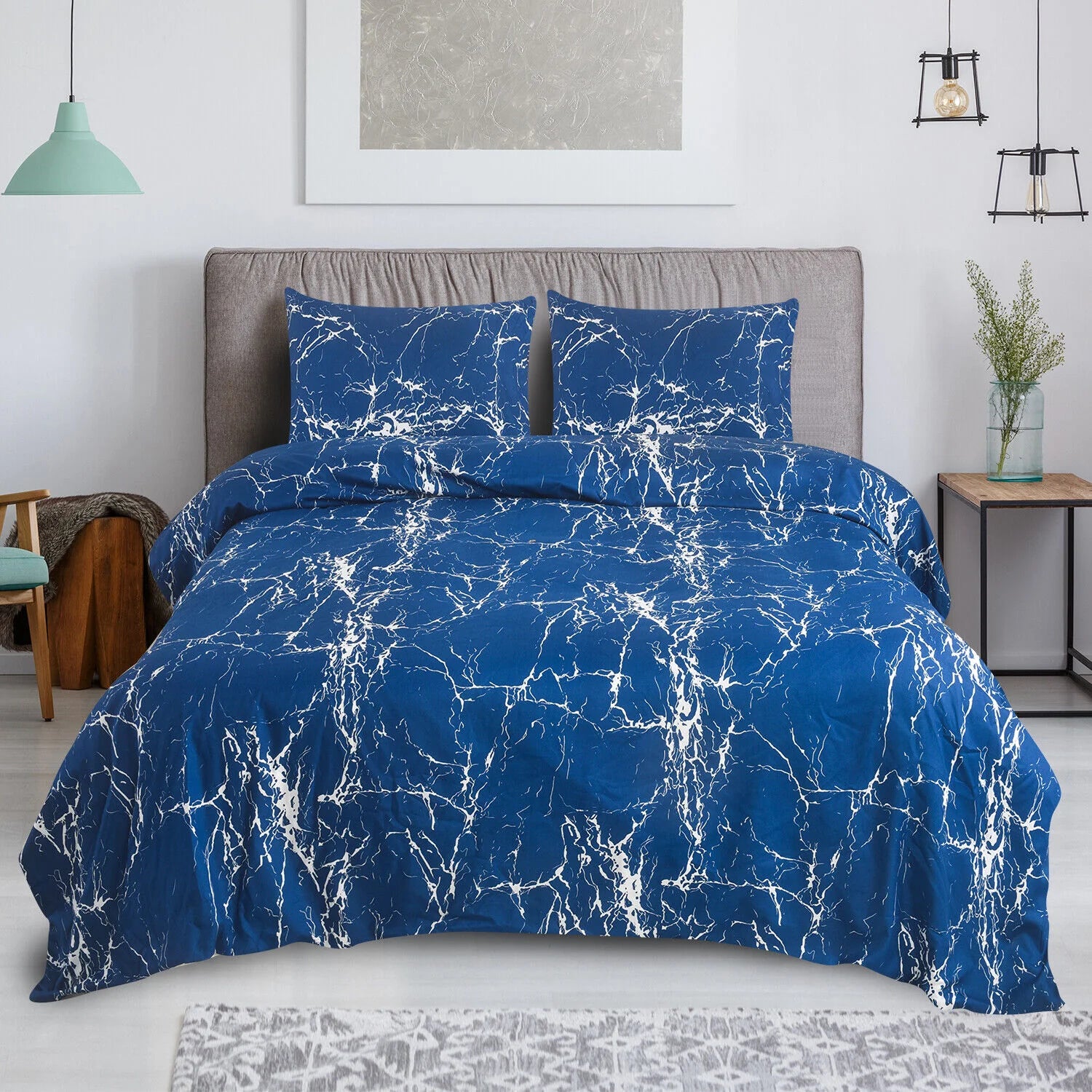 4PCS Marble Pattern Duvet Cover Set with Pillowcases & Fitted Sheet – Soft Microfiber Bedding Set