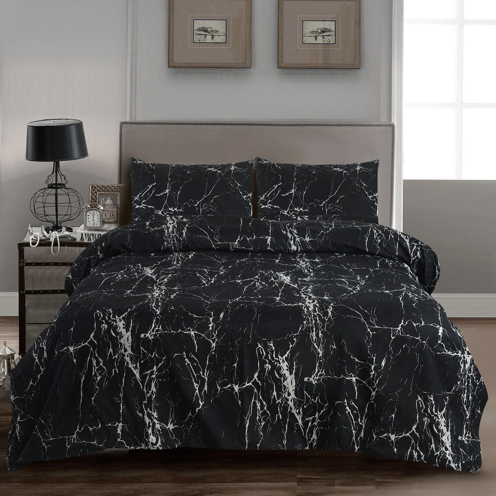 4PCS Marble Pattern Duvet Cover Set with Pillowcases & Fitted Sheet – Soft Microfiber Bedding Set