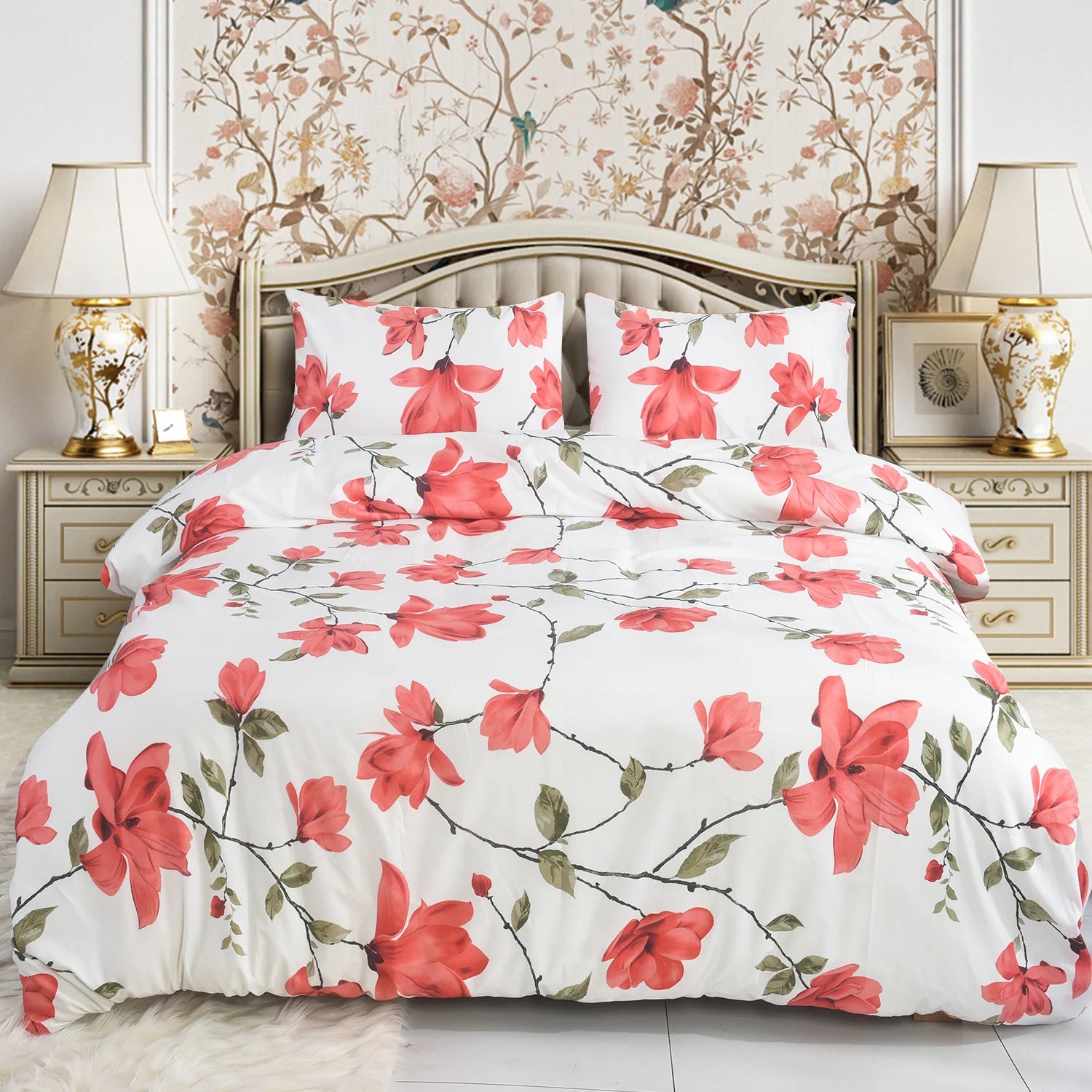 4PCS Marble Pattern Duvet Cover Set with Pillowcases & Fitted Sheet – Soft Microfiber Bedding Set