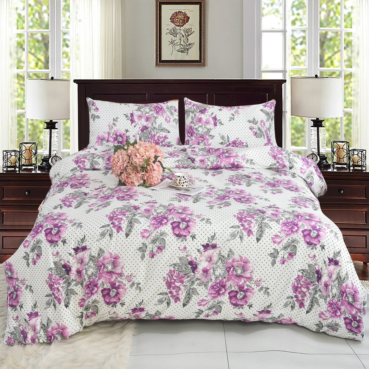 4PCS Marble Pattern Duvet Cover Set with Pillowcases & Fitted Sheet – Soft Microfiber Bedding Set