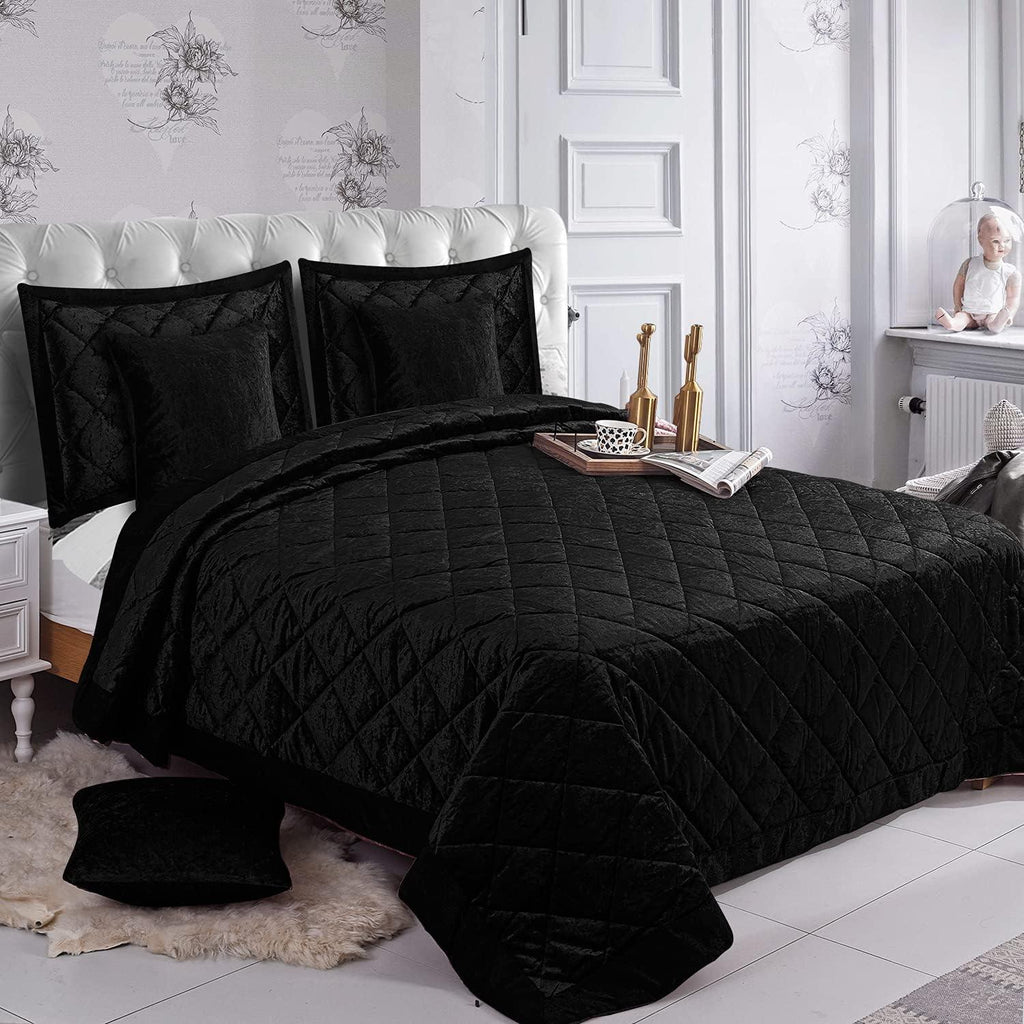 Luxury 5PCS Quilted Crushed Velvet Bedspread Set – King Size Bedspread with Oxford Pillow Covers & Cushion Covers | Soft Microfiber, Plush & Elegant Bedding Set
