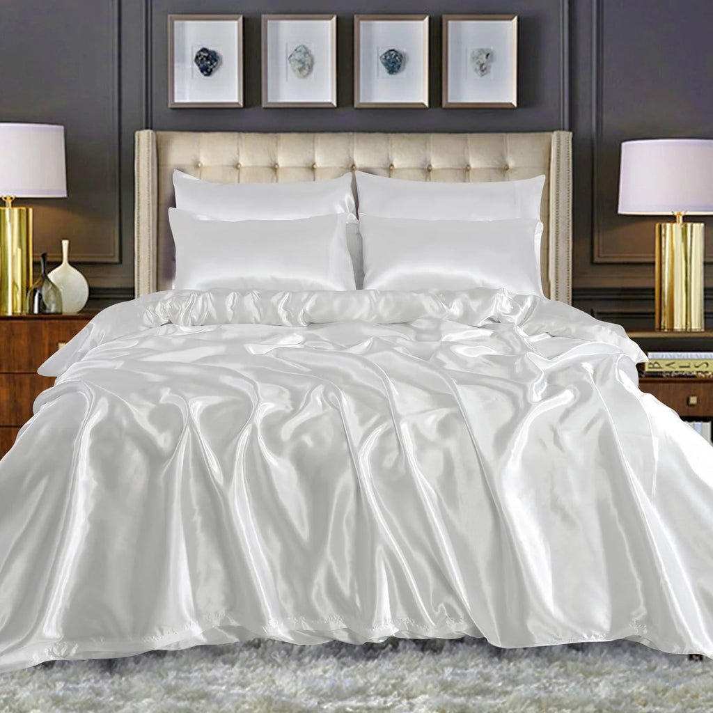 Luxury Satin Silk 6-Piece Bedding Set – Duvet Cover, Fitted Sheet & 4 Pillowcases | Soft, Smooth & Elegant Bedroom Set