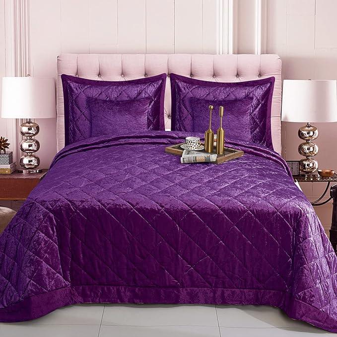 Luxury 5PCS Quilted Crushed Velvet Bedspread Set – King Size Bedspread with Oxford Pillow Covers & Cushion Covers | Soft Microfiber, Plush & Elegant Bedding Set