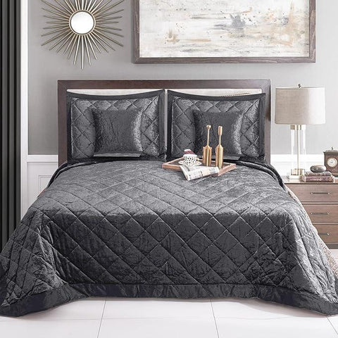 Luxury 5PCS Quilted Crushed Velvet Bedspread Set – King Size Bedspread with Oxford Pillow Covers & Cushion Covers | Soft Microfiber, Plush & Elegant Bedding Set