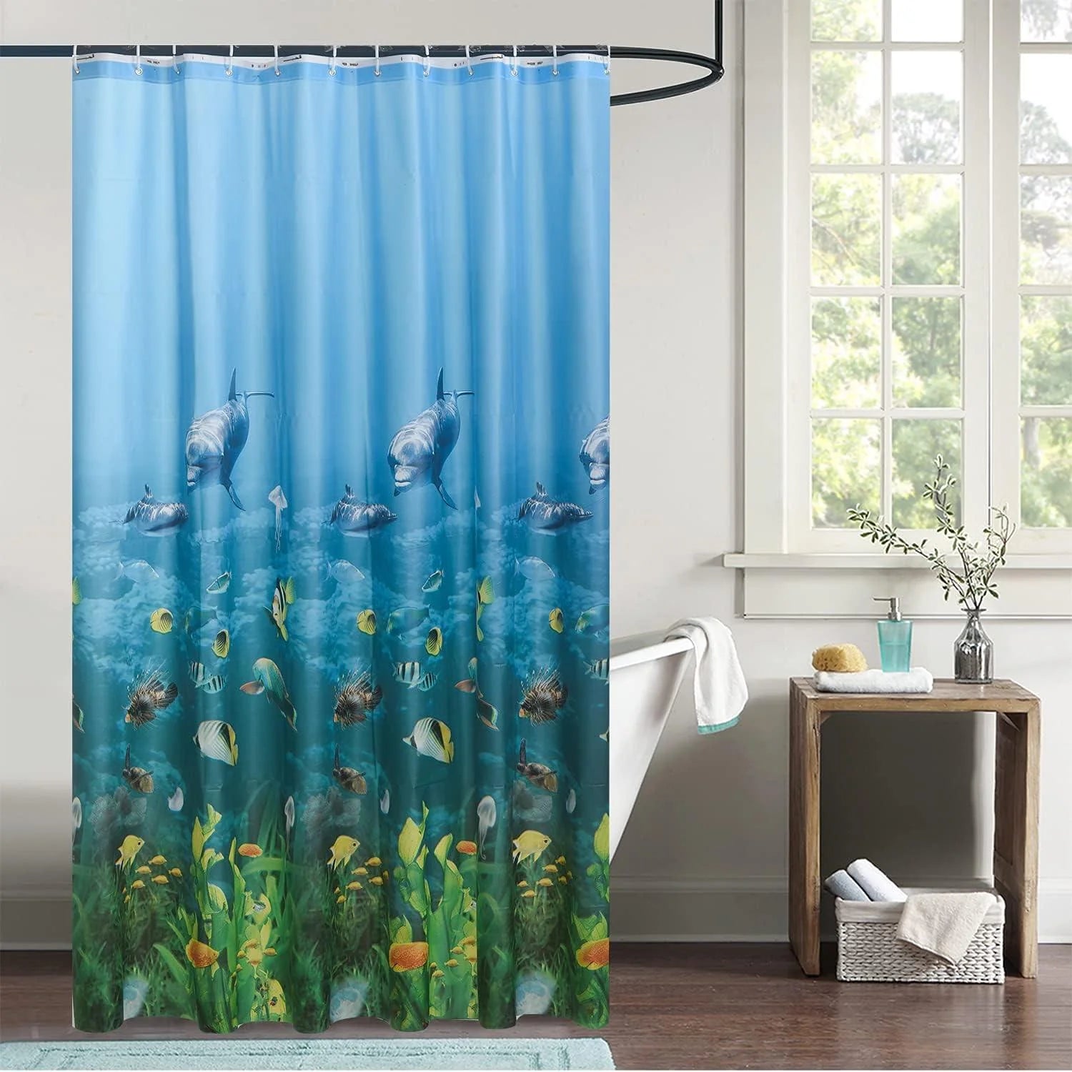 Waterproof Shower Curtain 180×180 cm – Machine Washable, Stitched Steel Eyelets, Includes 12 Hooks | Mildew-Resistant Bathroom Curtain
