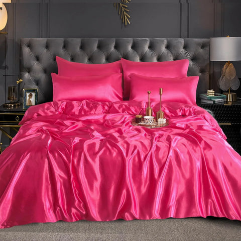 Luxury Satin Silk 6-Piece Bedding Set – Duvet Cover, Fitted Sheet & 4 Pillowcases | Soft, Smooth & Elegant Bedroom Set