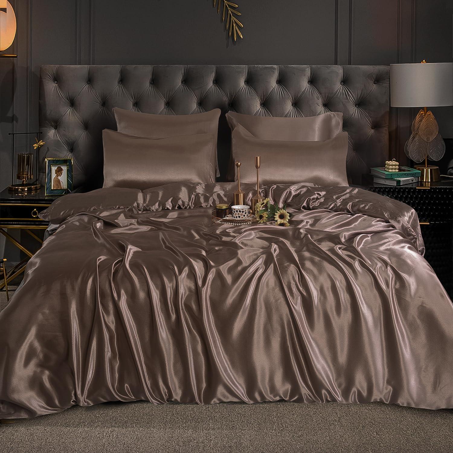 Luxury Satin Silk 6-Piece Bedding Set – Duvet Cover, Fitted Sheet & 4 Pillowcases | Soft, Smooth & Elegant Bedroom Set