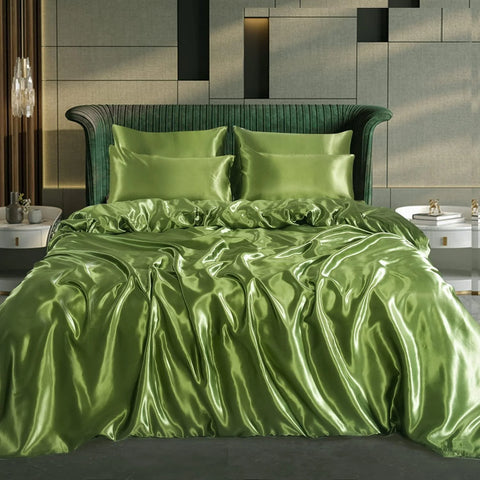 Luxury Satin Silk 6-Piece Bedding Set – Duvet Cover, Fitted Sheet & 4 Pillowcases | Soft, Smooth & Elegant Bedroom Set