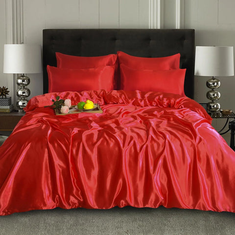Luxury Satin Silk 6-Piece Bedding Set – Duvet Cover, Fitted Sheet & 4 Pillowcases | Soft, Smooth & Elegant Bedroom Set