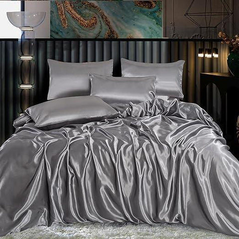 Luxury Satin Silk 6-Piece Bedding Set – Duvet Cover, Fitted Sheet & 4 Pillowcases | Soft, Smooth & Elegant Bedroom Set