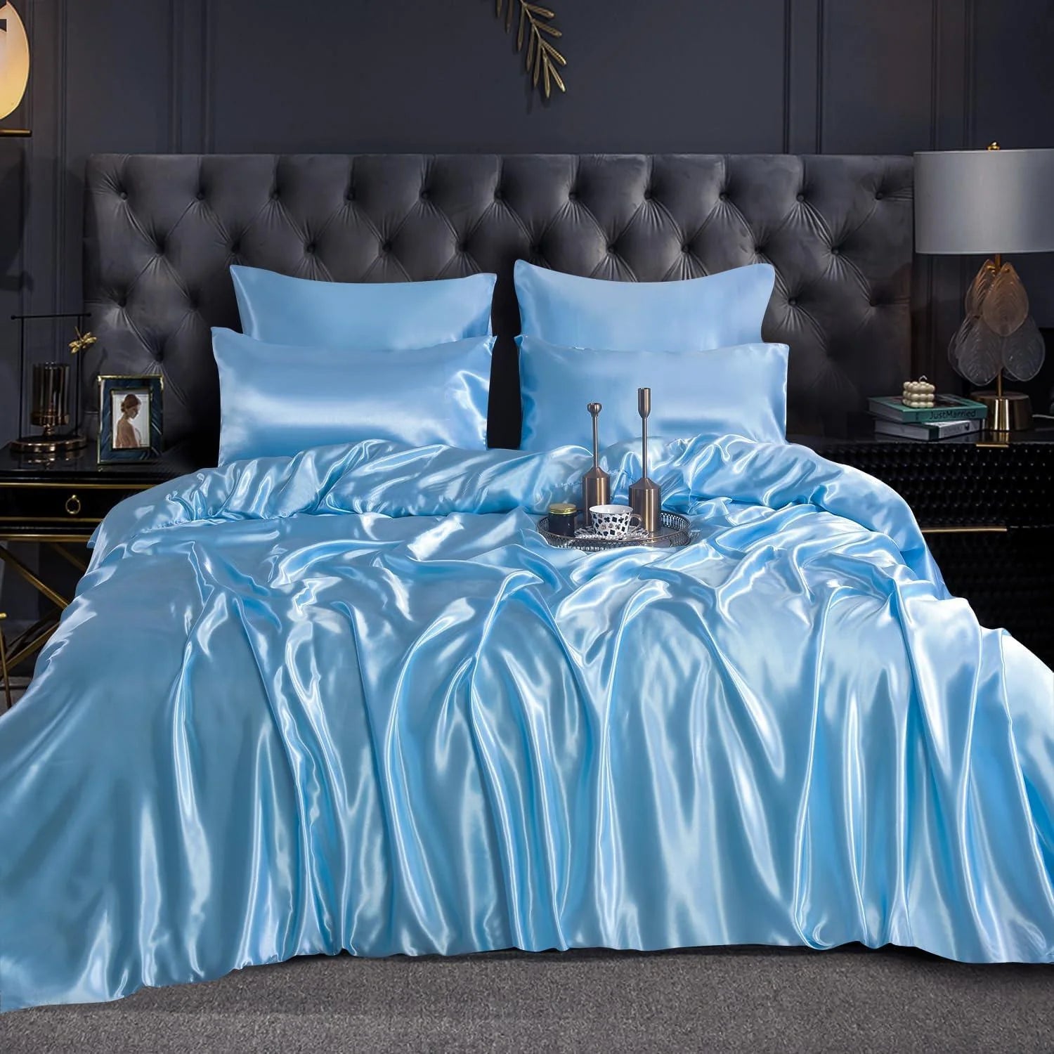 Luxury Satin Silk 6-Piece Bedding Set – Duvet Cover, Fitted Sheet & 4 Pillowcases | Soft, Smooth & Elegant Bedroom Set