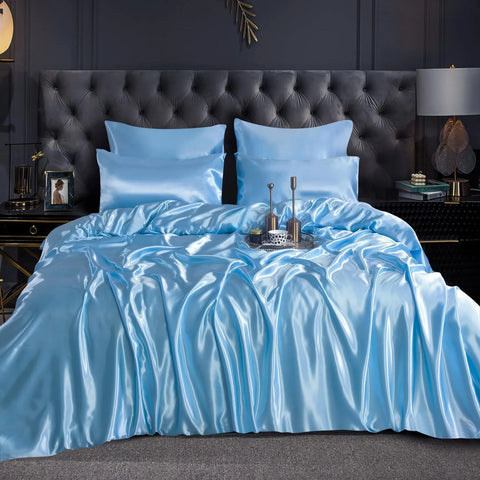 Luxury Satin Silk 6-Piece Bedding Set – Duvet Cover, Fitted Sheet & 4 Pillowcases | Soft, Smooth & Elegant Bedroom Set