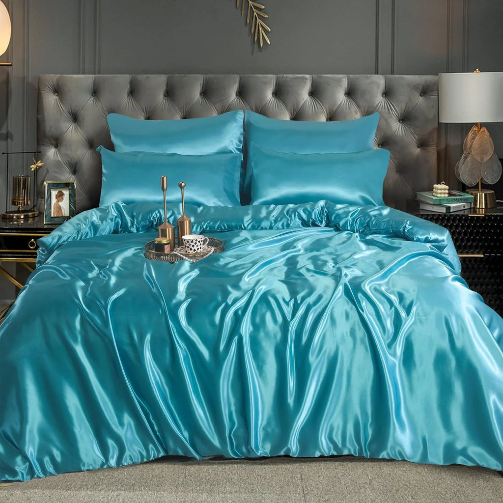 Luxury Satin Silk 6-Piece Bedding Set – Duvet Cover, Fitted Sheet & 4 Pillowcases | Soft, Smooth & Elegant Bedroom Set