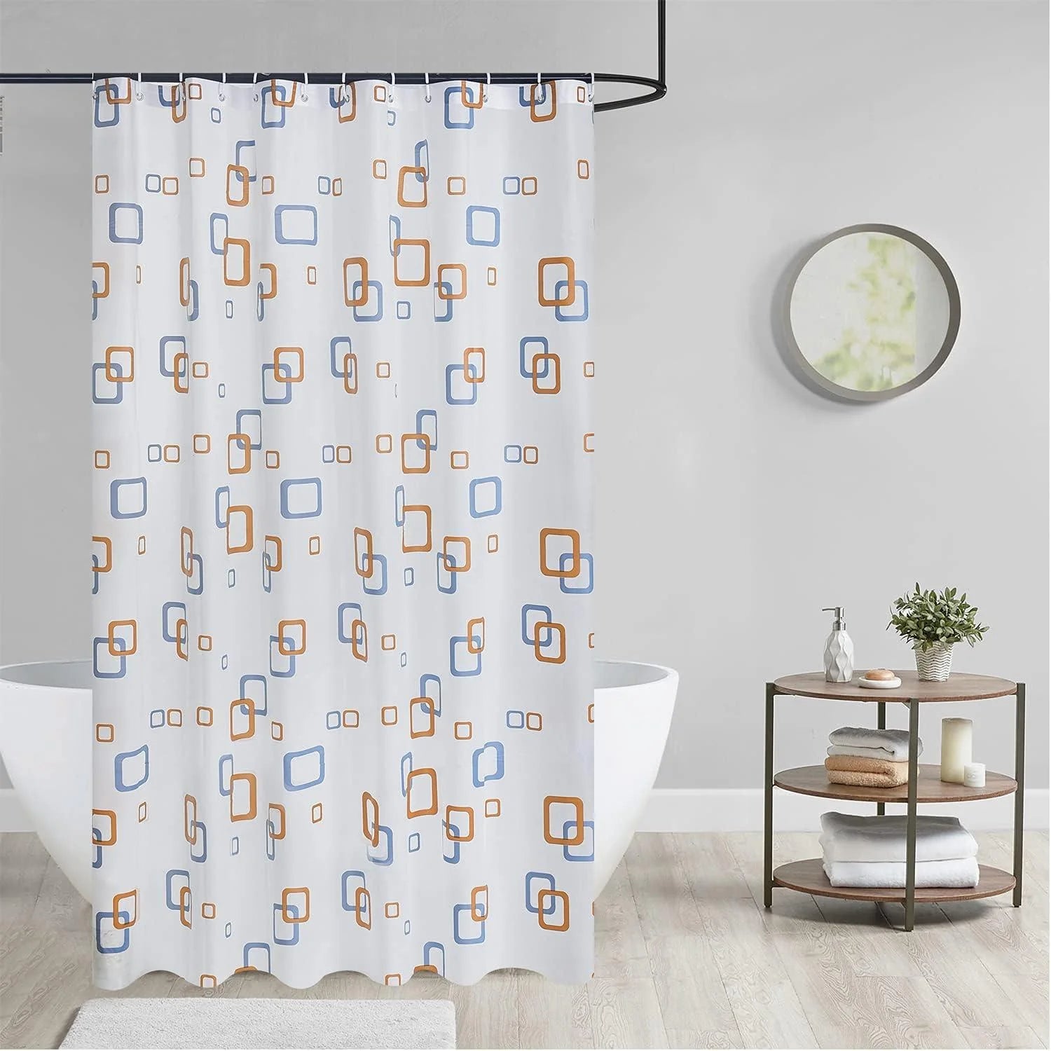 Waterproof Shower Curtain 180×180 cm – Machine Washable, Stitched Steel Eyelets, Includes 12 Hooks | Mildew-Resistant Bathroom Curtain