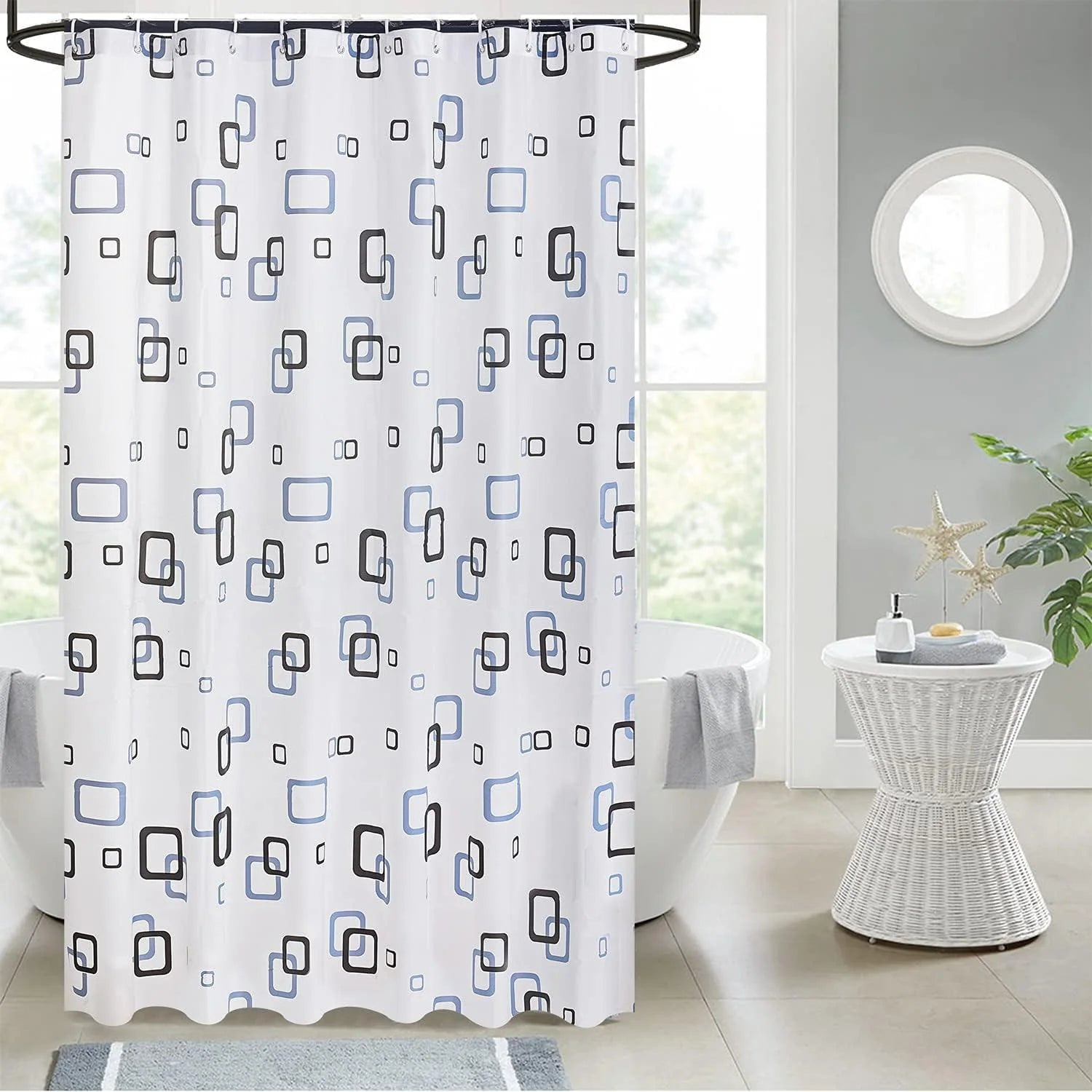 Waterproof Shower Curtain 180×180 cm – Machine Washable, Stitched Steel Eyelets, Includes 12 Hooks | Mildew-Resistant Bathroom Curtain