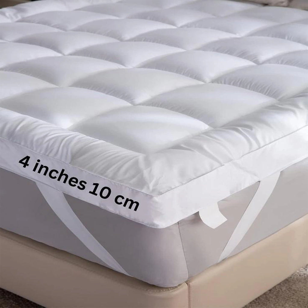 10cm Extra Thick Mattress Topper – 4 Inch 1200 GSM Hypoallergenic Microfibre, Deep Fitted Mattress Topper with Elastic Straps
