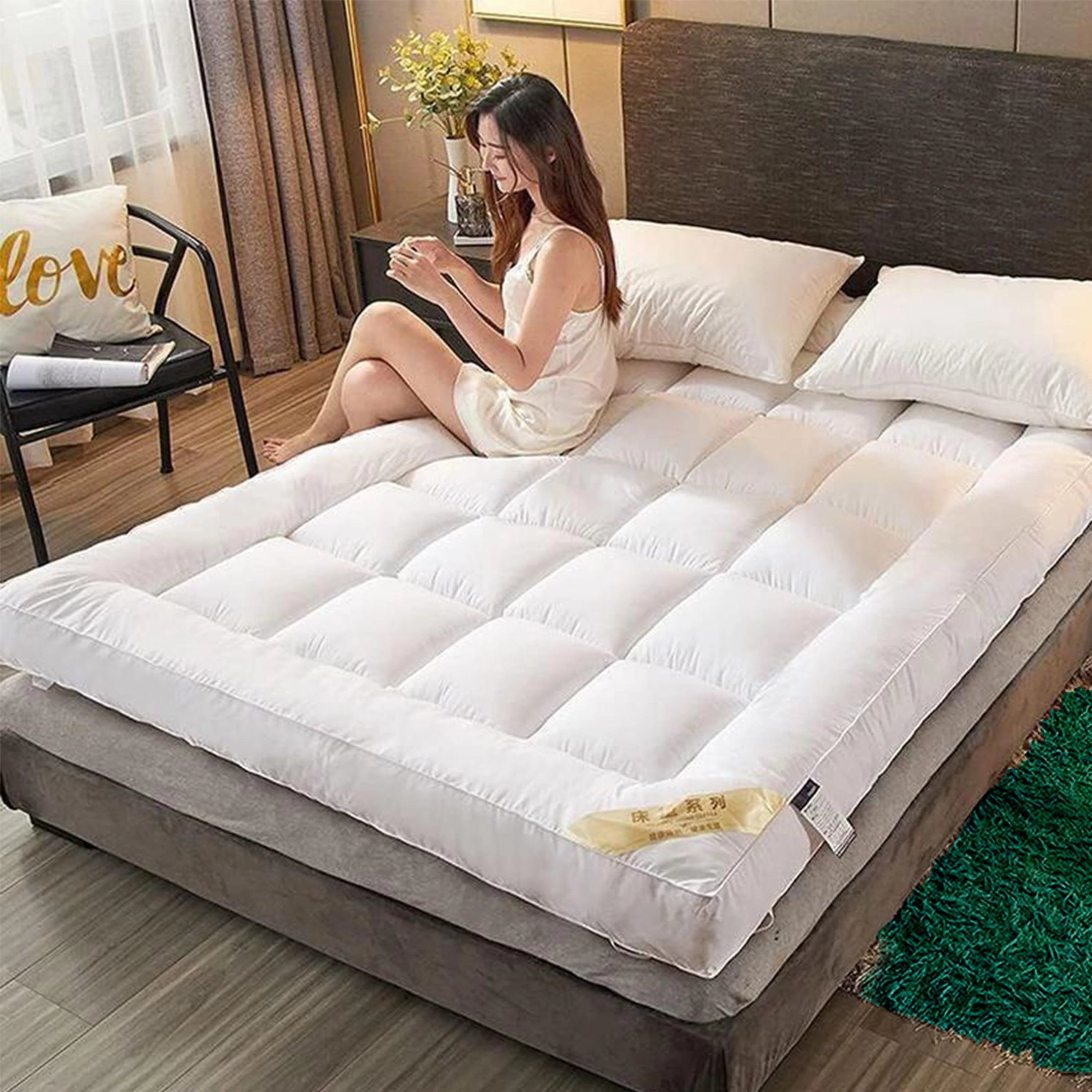 10cm Extra Thick Mattress Topper – 4 Inch 1200 GSM Hypoallergenic Microfibre, Deep Fitted Mattress Topper with Elastic Straps