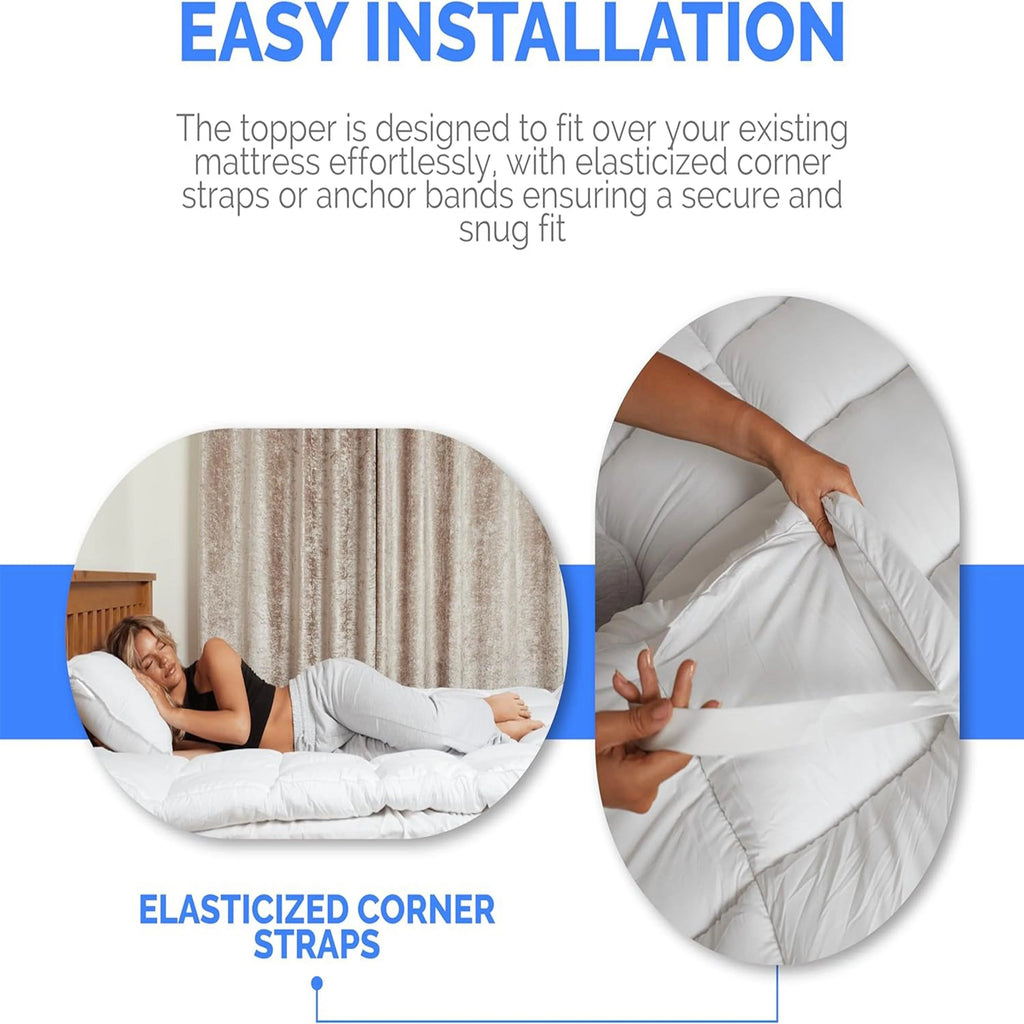 10cm Extra Thick Mattress Topper – 4 Inch 1200 GSM Hypoallergenic Microfibre, Deep Fitted Mattress Topper with Elastic Straps