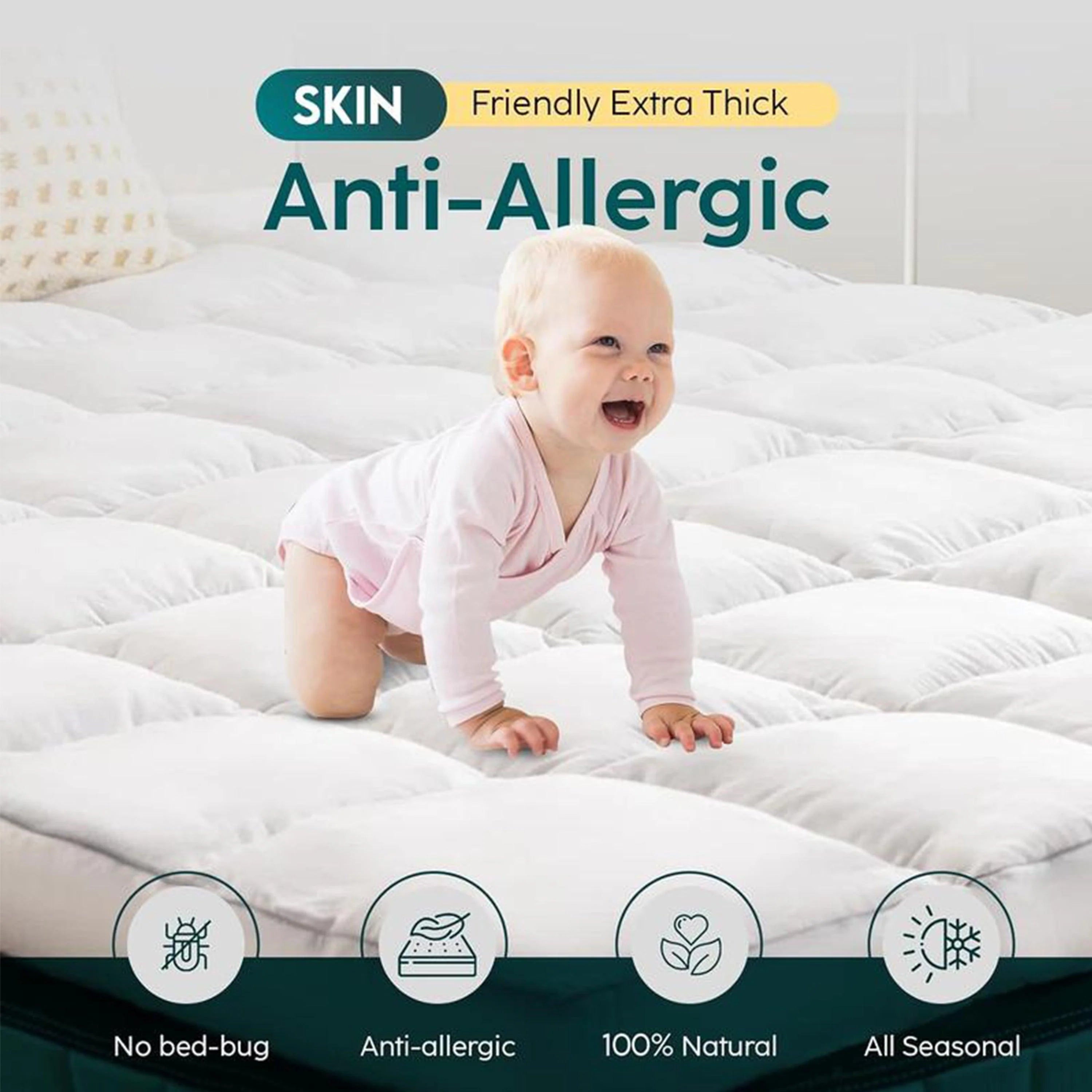 10cm Extra Thick Mattress Topper – 4 Inch 1200 GSM Hypoallergenic Microfibre, Deep Fitted Mattress Topper with Elastic Straps