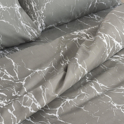 4PCS Marble Pattern Duvet Cover Set with Pillowcases & Fitted Sheet – Soft Microfiber Bedding Set