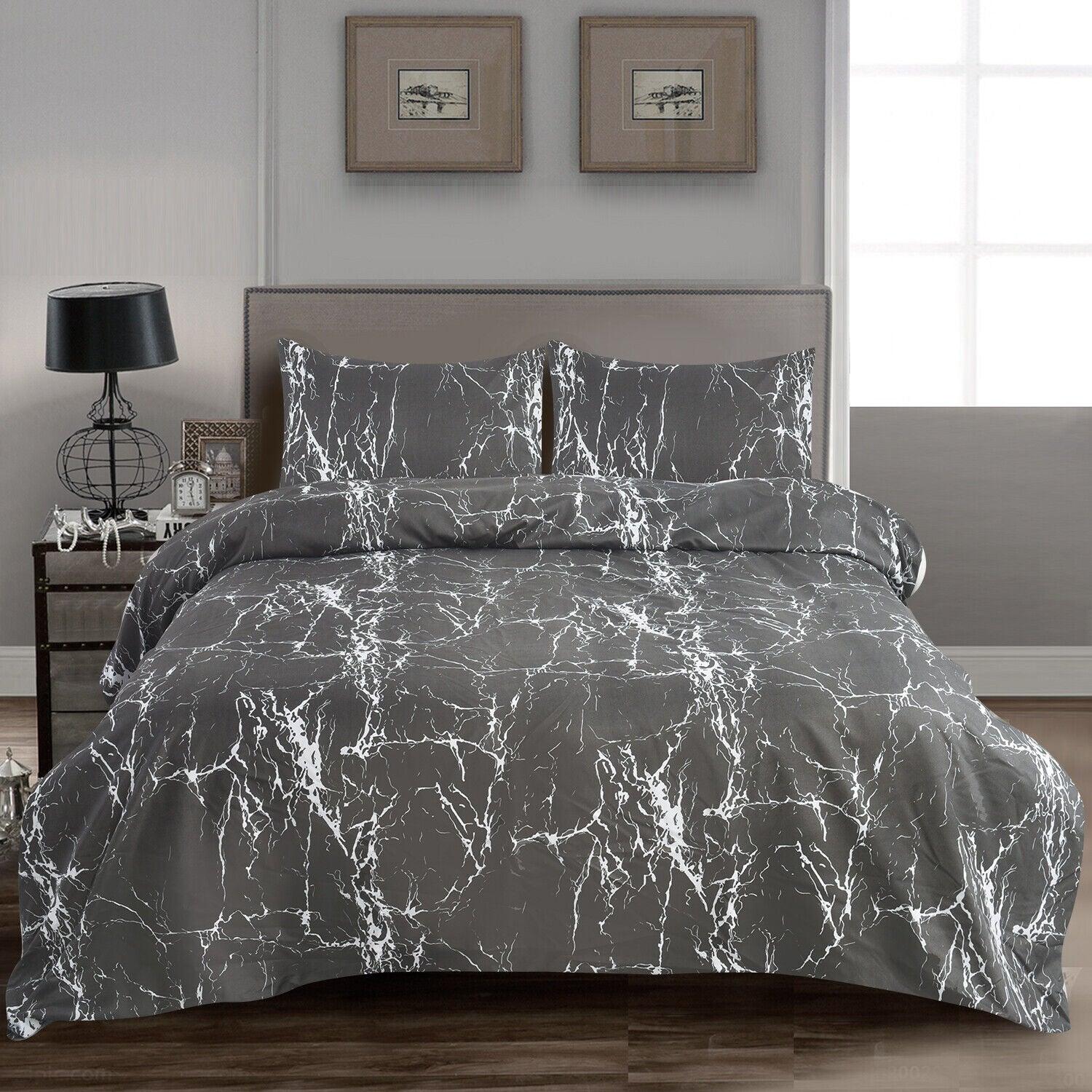 4PCS Marble Pattern Duvet Cover Set with Pillowcases & Fitted Sheet – Soft Microfiber Bedding Set