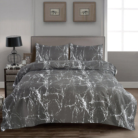 4PCS Marble Pattern Duvet Cover Set with Pillowcases & Fitted Sheet – Soft Microfiber Bedding Set