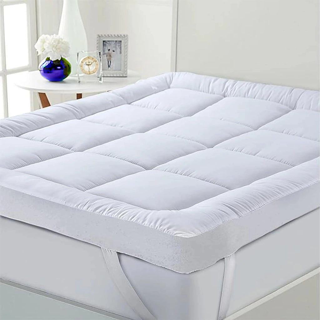 10cm Extra Thick Mattress Topper – 4 Inch 1200 GSM Hypoallergenic Microfibre, Deep Fitted Mattress Topper with Elastic Straps