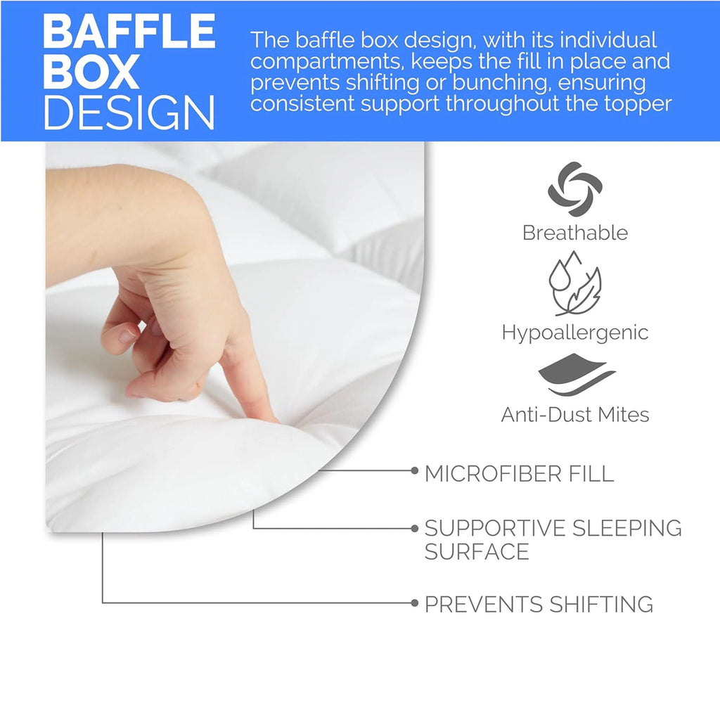 10cm Extra Thick Mattress Topper – 4 Inch 1200 GSM Hypoallergenic Microfibre, Deep Fitted Mattress Topper with Elastic Straps